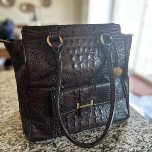 Brahmin Brown Croc Embossed Leather Tote Bag